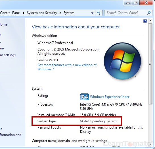 Locate your Windows operating system type