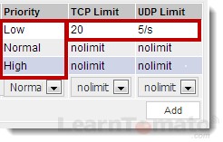 Set bandwidth limiter priorities for TCP and UDP connections.