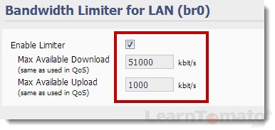 Enable the bandwidth limiter for LAN in Tomato Firmware