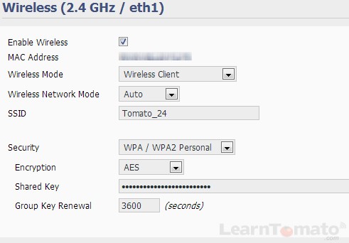 On the client rotuer, select the client mode for your Tomato wireless bridge