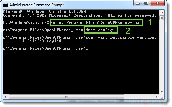 Use CMD init-config to copy the vars .bat file