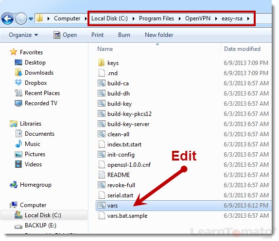 Open the OpenVPN Easy RSA Folder