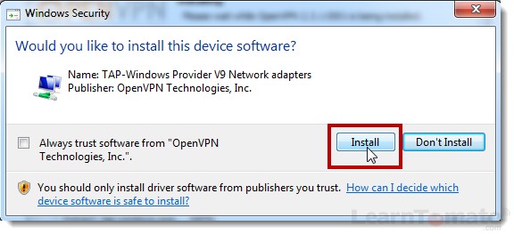 Install the OpenVPN TAP network interface controller