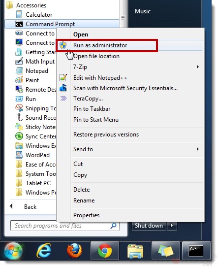Launch the Windows 7 CMD Prompt and run as administrator