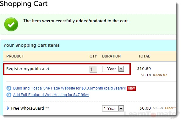 Check the domain for accuracy, then purchase and register the domain name.