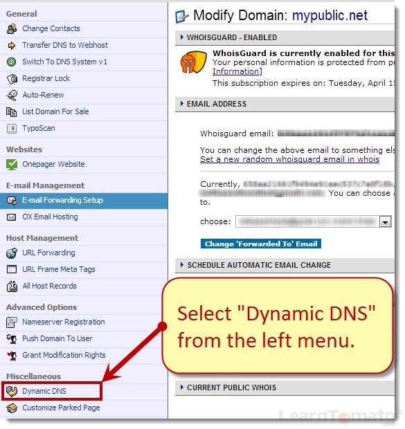 To modify the namecheap domain, click Dynamic DNS.
