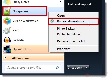 Notepad++ Run as administrator