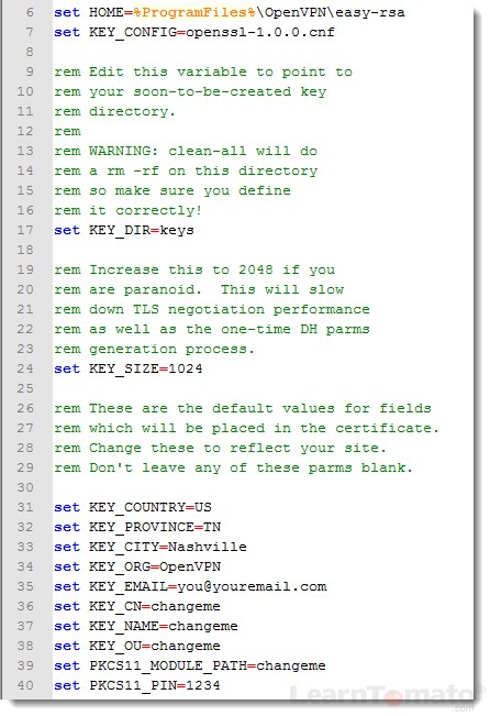 Edit the OpenVPN vars .bat file