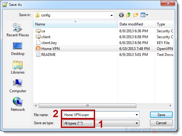 Save the OpenVPN config file