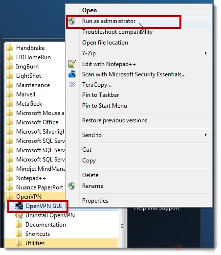 Run the OpenVPN client software as administrator
