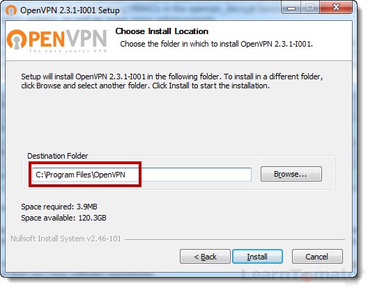 Choose the directory in which to install OpenVPN