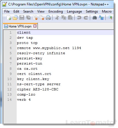 Edit and save the .ovpn file