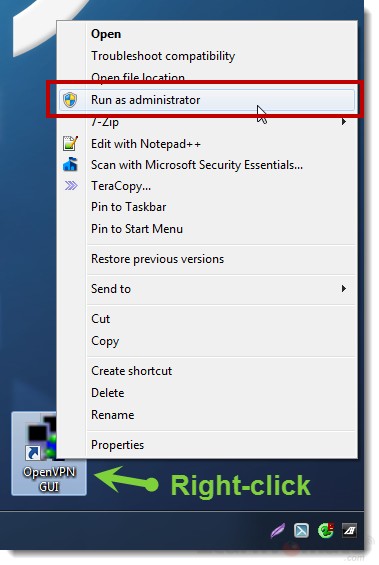 Right-click and run OpenVPN as administrator