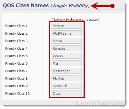 Set QoS class names for Tomato Quality of Service settings