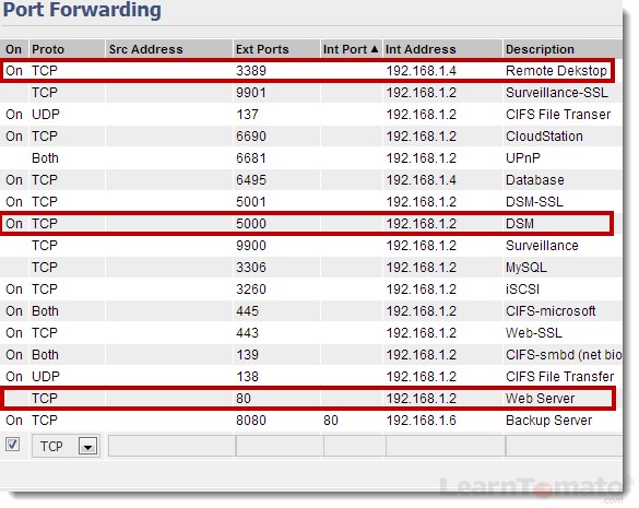 Posrt forwarding rules and setting within Tomato router firmware