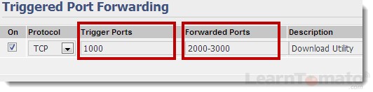Triggered port forwarding rules open and close ports based on application for an undetermined amount of time.