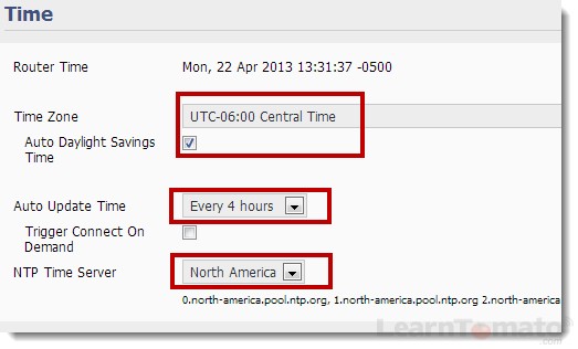 How to setup a router time zone and NTP time server to auto update the local time.