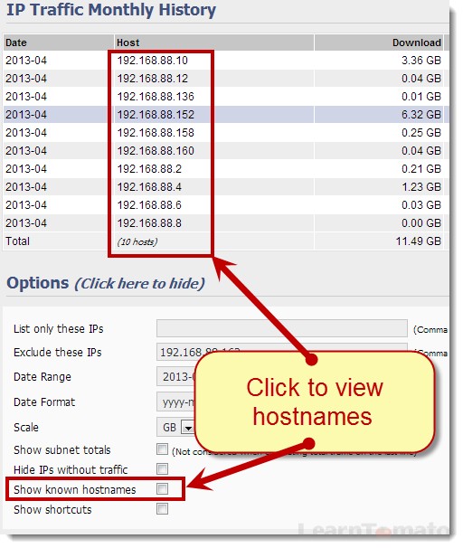 View monthly history for IP traffic on your Tomato router