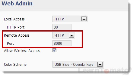 Choose the Tomato Remote Access Port number you wish to use.
